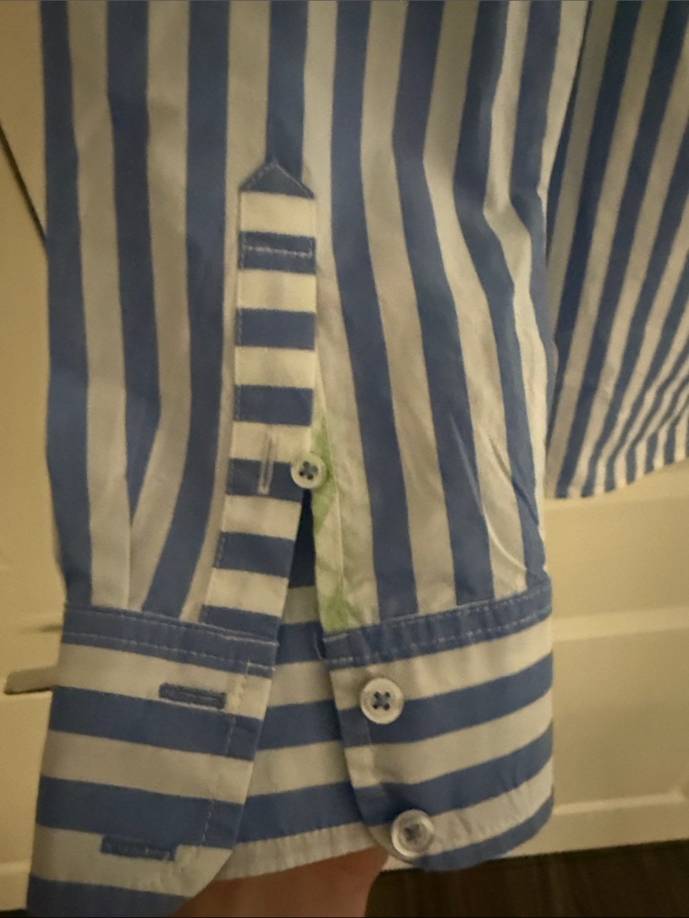 Talbots Two-Tone Green and Blue Striped Button-Up Shirt - Picture 6 of 6